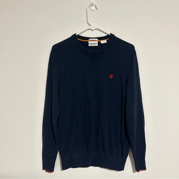 Timberland Crewneck Sweater Navy Blue Pullover Mens Size Medium Organic Cotton - Picture 1 of 7